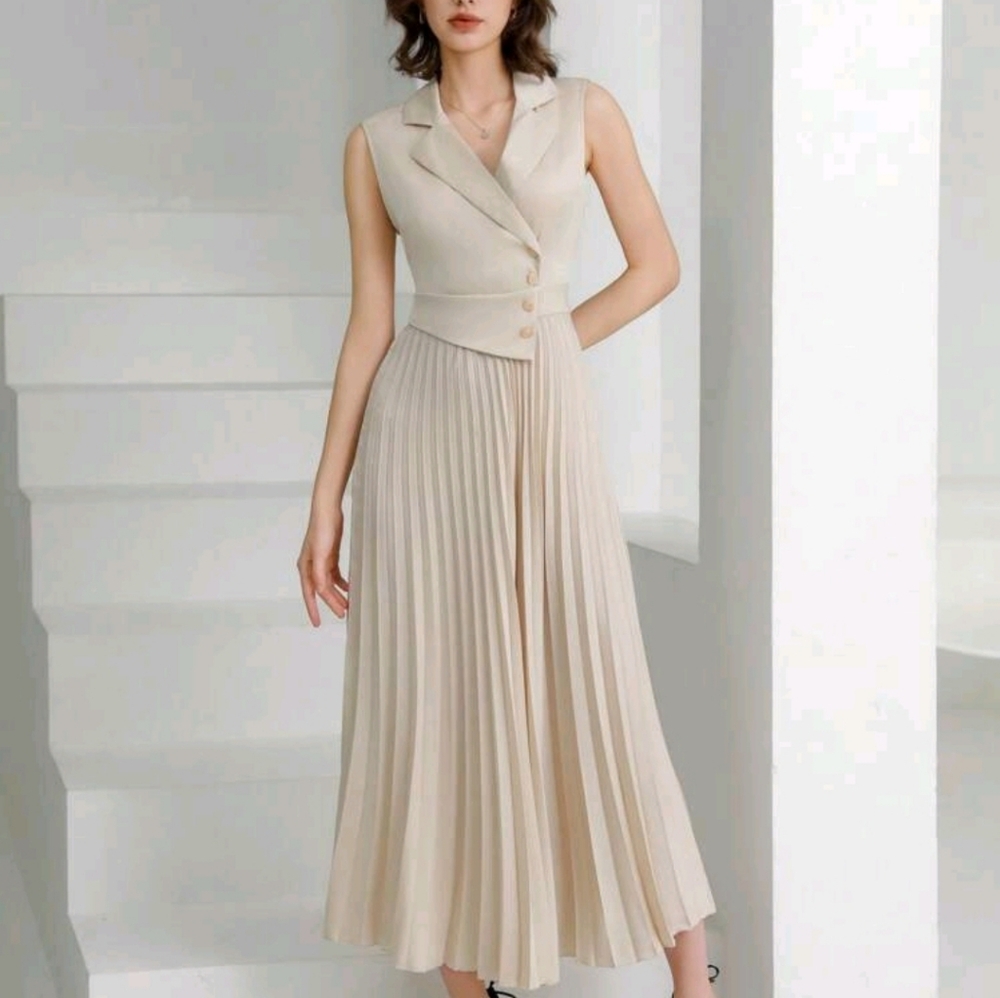 SHEIN BIZwear Women Business Style Plain Color Sleeveless Lapel Button